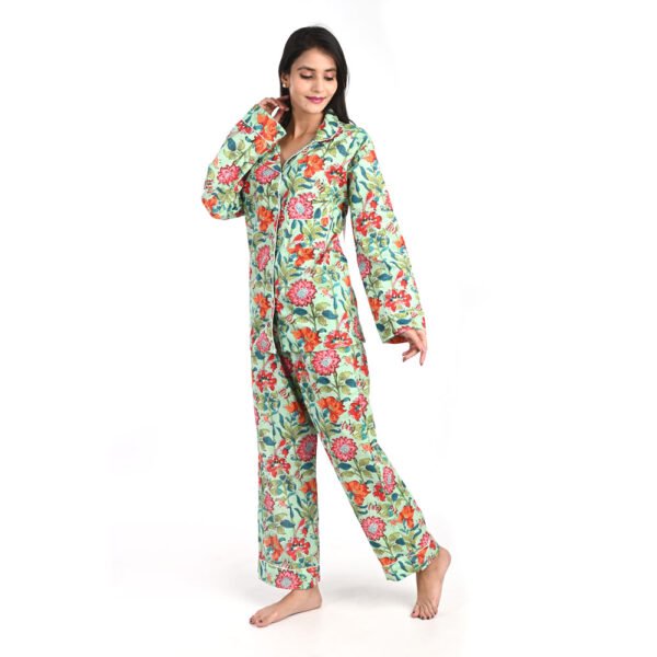 Green Cotton Printed Pajama Set - Image 2