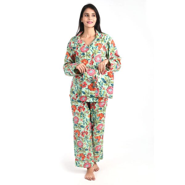 Green Cotton Printed Pajama Set - Image 3