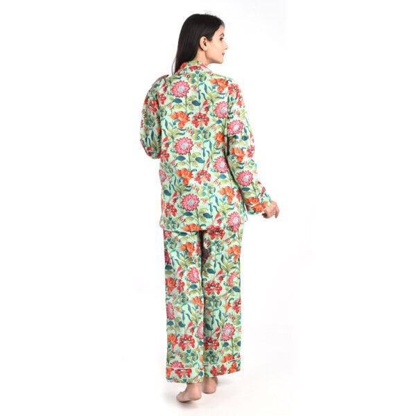 Green Cotton Printed Pajama Set - Image 4