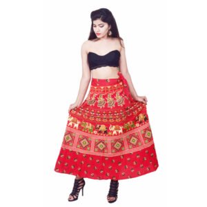 Red Cotton Long Wrap Skirt