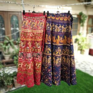 2 Pcs Set of Cotton Printed Long Wrap Skirt