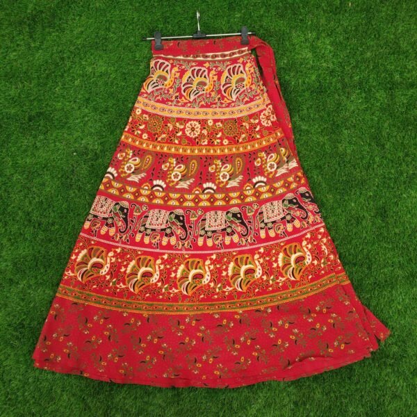 2 Pcs Set of Cotton Printed Long Wrap Skirt - Image 4