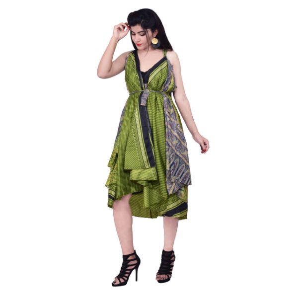 Two Layers Vintage Sari Wrap Skirt - Image 4