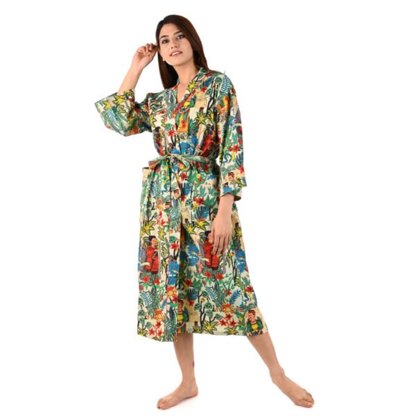 Women Printed Cotton Kimono Bath Robe - Image 3