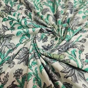 Green and Gray Floral Cotton Fabric