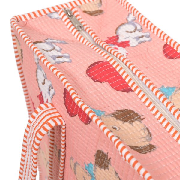 Cotton Printed Quilted Tote Bag With Zip - Image 3