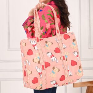 Cotton Printed Quilted Tote Bag With Zip