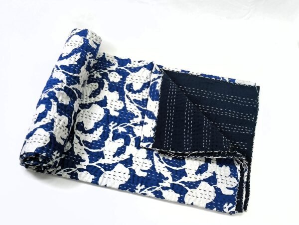 Handmade Cotton Printed Kantha Quilt - Image 2