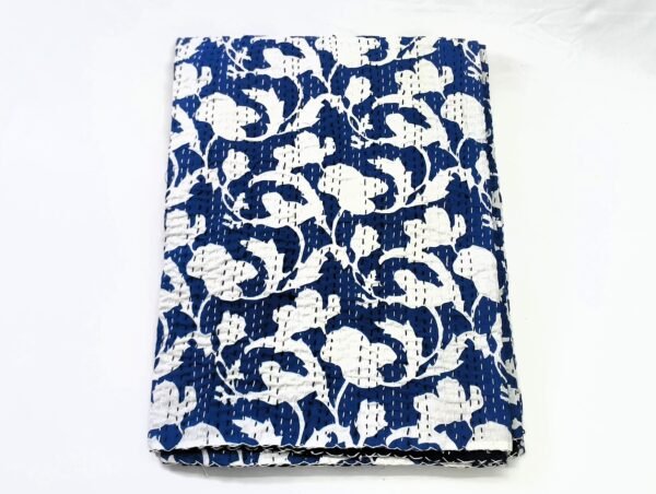 Handmade Cotton Printed Kantha Quilt - Image 3