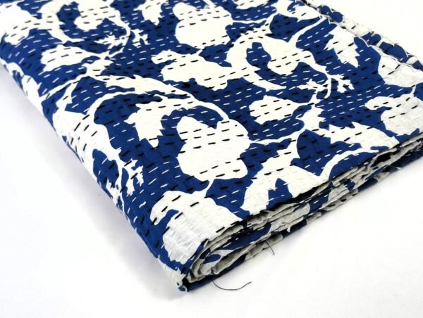 Handmade Cotton Printed Kantha Quilt - Image 4