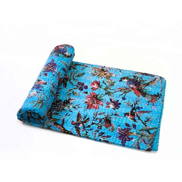 Handmade Cotton Bohemian Bird Print Kantha Quilt
