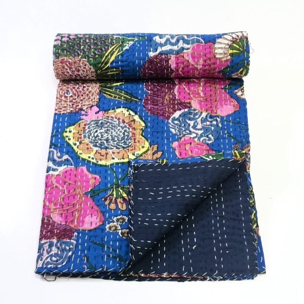 Handmade Tropikana Print Cotton Kantha Quilt - Image 3