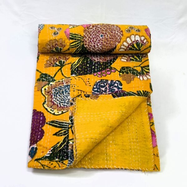 Handmade Tropikana Print Cotton Kantha Quilt - Image 2