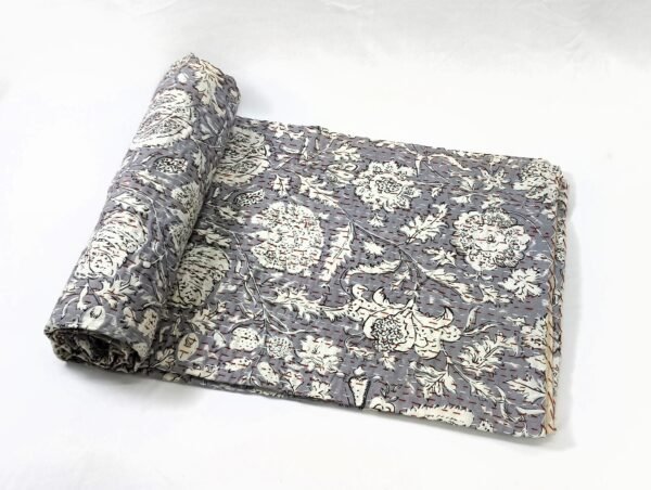 Traditional Pure Cotton Floral Print Kantha - Image 3
