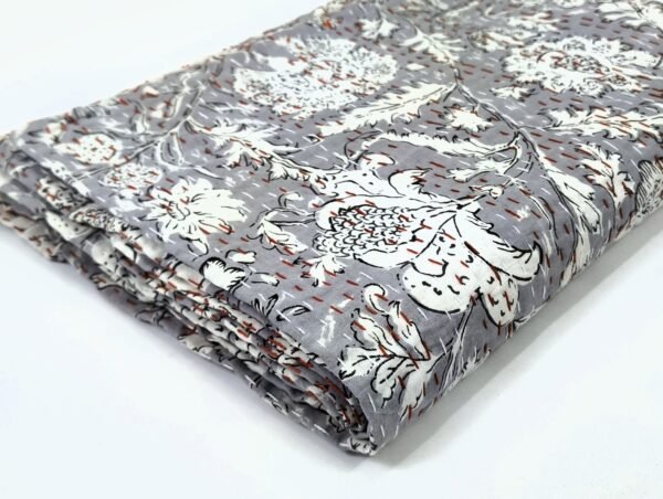 Traditional Pure Cotton Floral Print Kantha - Image 4